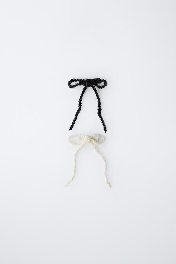 PACK DE DUAS PRESILHAS LAÇO COM CONTAS - Branco / Preto da Zara - Imagem 0