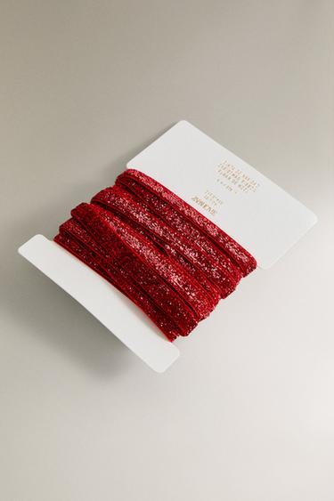 METALLIC THREAD CHRISTMAS GIFT RIBBON - Red by Zara - Image 1