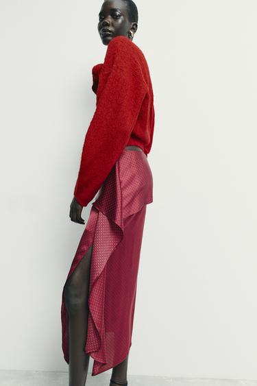 POLKA DOT SATIN MIDI SKIRT - Fuchsia by Zara