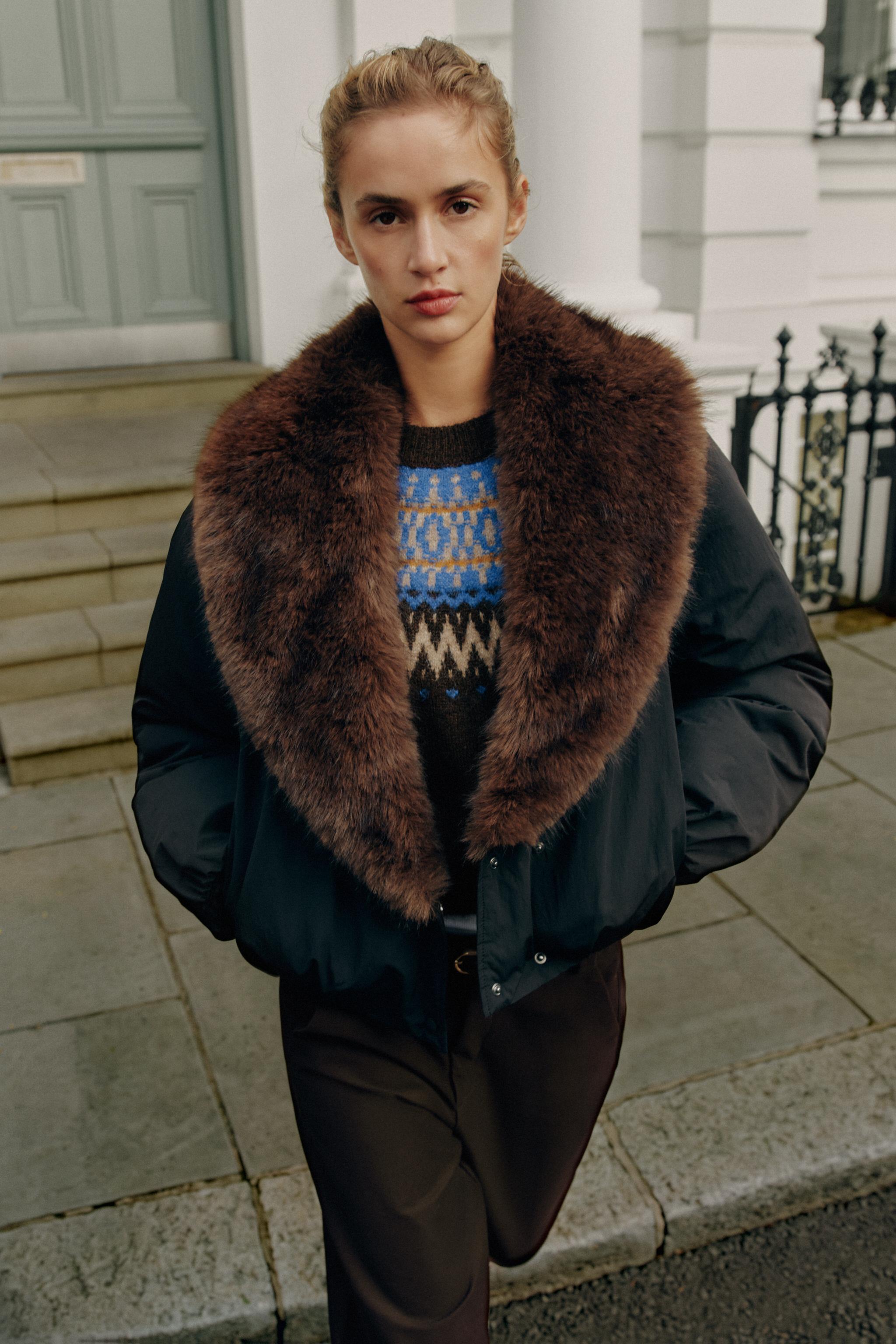 Combined Faux Fur Padded Jacket by Zara