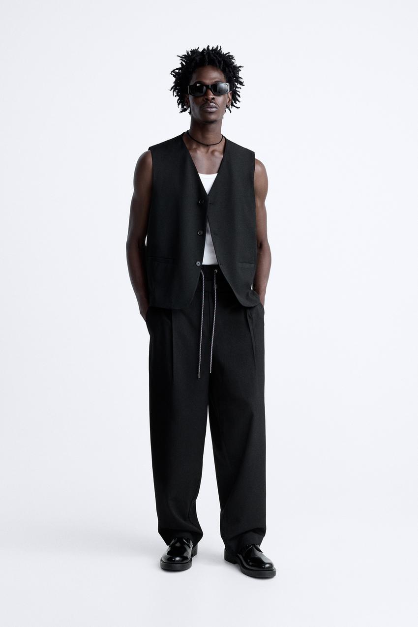 TROUSERS WITH DOUBLE WAIST - Black