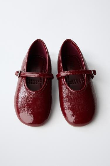 PATENT BALLET FLATS - Burgundy Red by Zara - Image 3