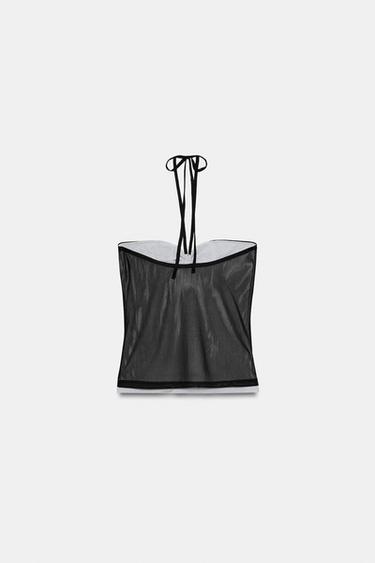 HALTER NECK TULLE TOP WITH FLOWER DETAIL - Black by Zara - Image 8