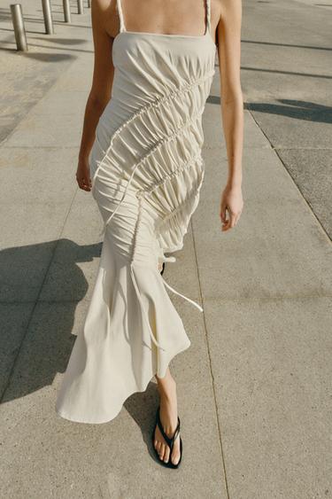 Zara LONG DRAPED DRESS - Oyster-white