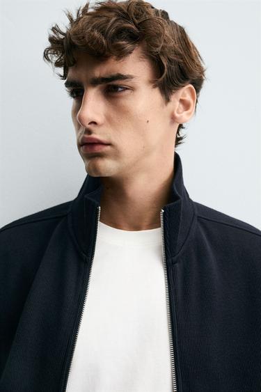 RIBBED ZIP-UP JACKET - Navy blue by Zara