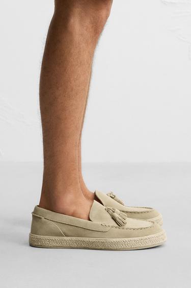 LEATHER CASUAL JUTE LOAFERS - Ecru White by Zara - Image 1