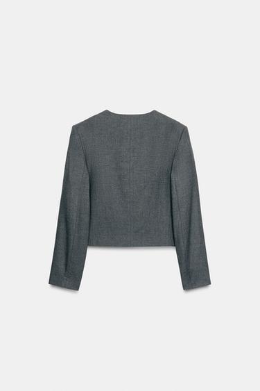 Zara 圓領短版西裝外套 - 灰色