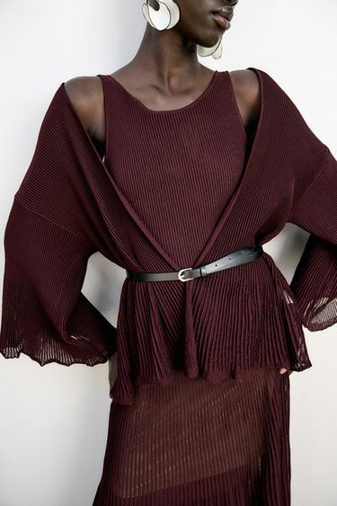 CARDIGAN IN MAGLIA A COSTE CON CINTURA - Melograno di Zara