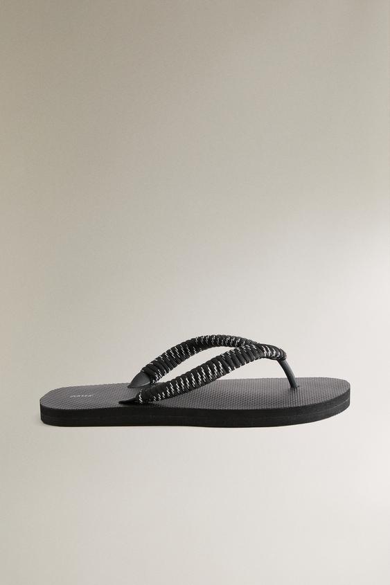 Zara TOE-POST LACE-UP SANDALS - Black - Image 0