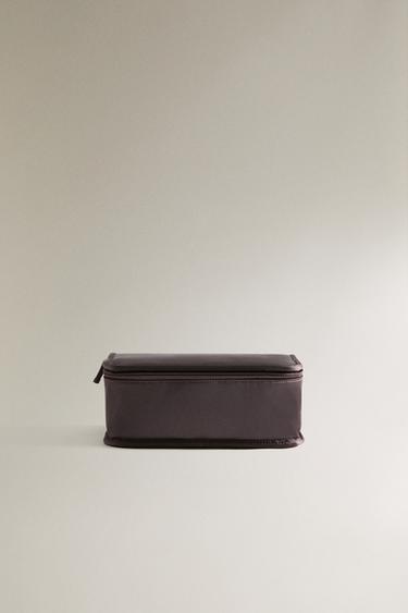 SATEEN OBJECT HOLDER WASH BAG - Chocolate Brown by Zara