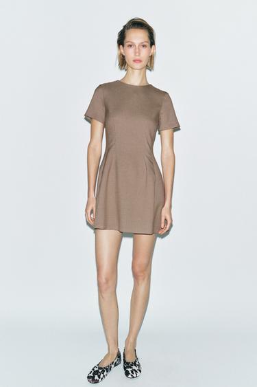 Zara PLEATED PLAID DRESS ZW COLLECTION - Toffee - Image 0