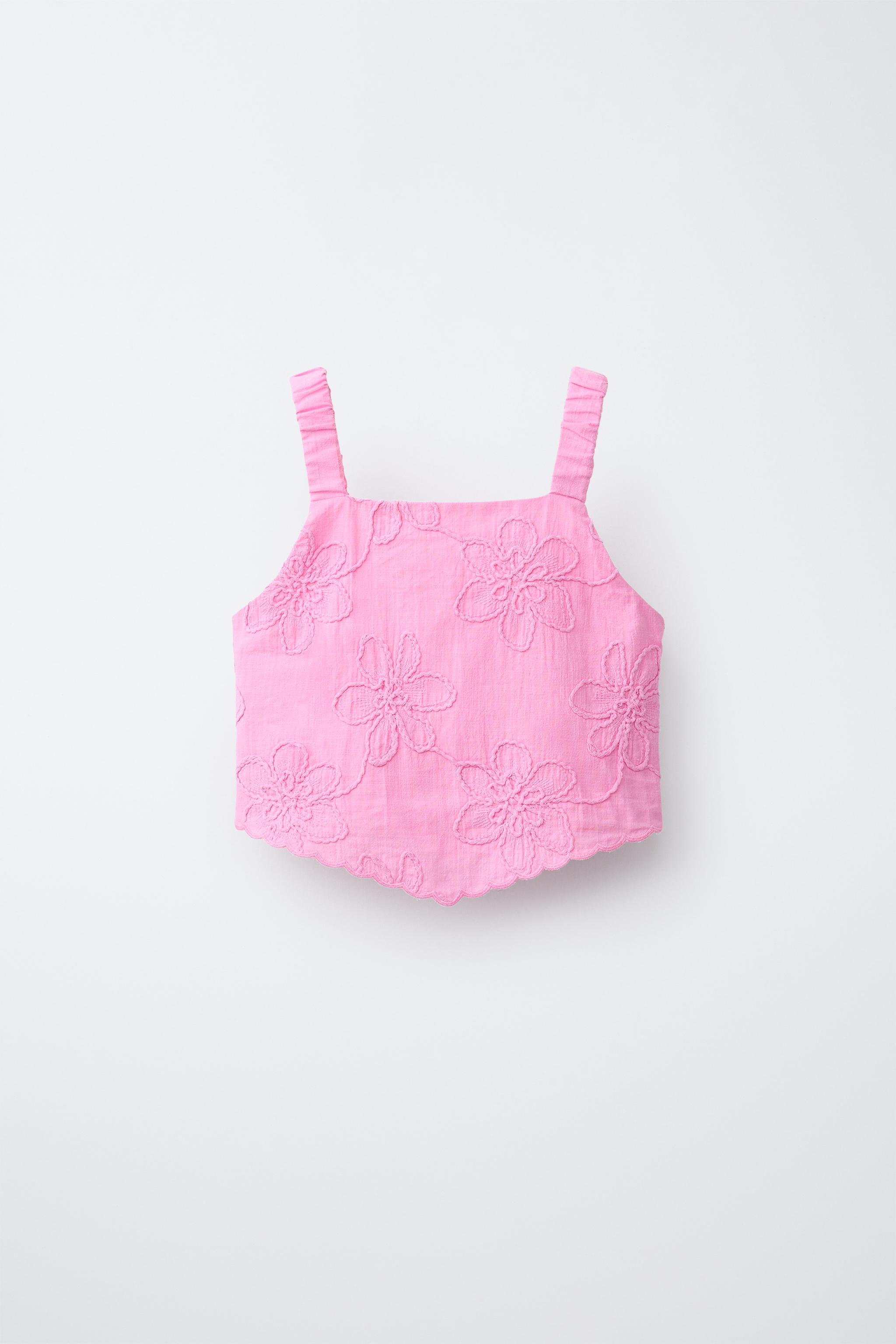 TOP COM FLORES BORDADAS - Rosa-médio | ZARA Brasil