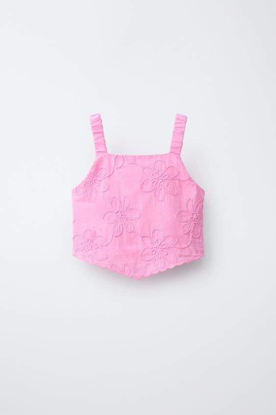 FLORAL EMBROIDERED TOP - Mid-pink by Zara - Image 0