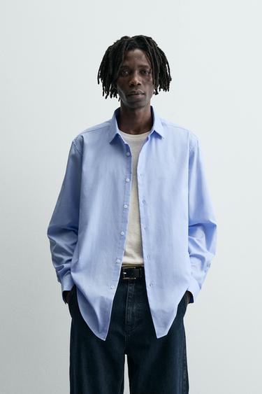 CAMISA SLIM FIT COM ESTRUTURA - Azul-celeste da Zara