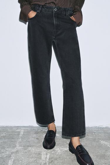 JEANS ZW COLLECTION CIGARETTE SHTRAT I MESËM - E zezë nga Zara