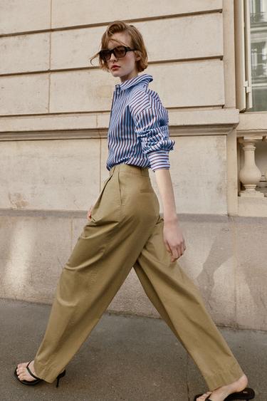 PANTALON BARREL À PINCES - Kaki de Zara - Image 4