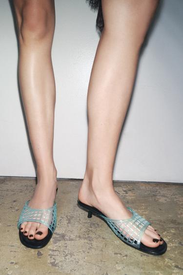 RUBBERISED-EFFECT KITTEN-HEEL MULES - Sky Blue by Zara - Image 0
