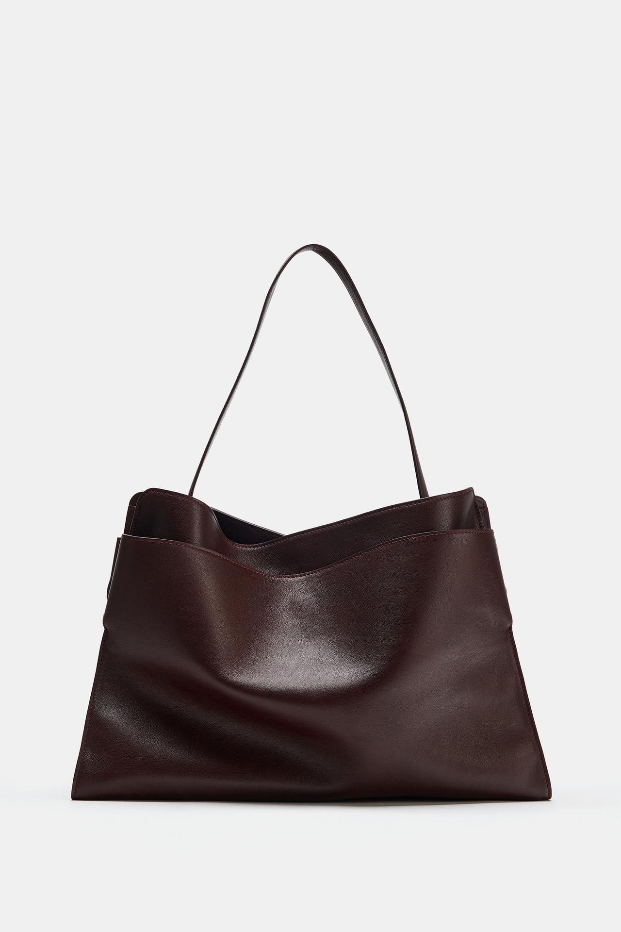 MAXI LEATHER TOTE BAG — Burgundy Red
