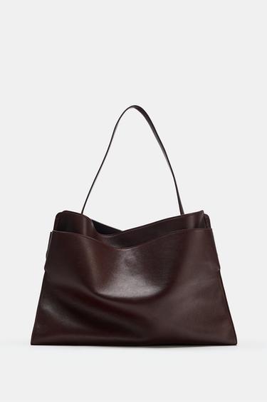MAXI LEATHER TOTE BAG — Burgundy Red 2