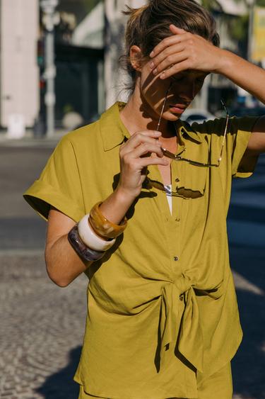 CHEMISE NŒUD AVEC LIN - Moutarde de Zara - Image 4