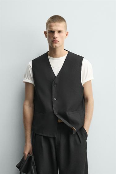 LINEN - WOOL WAISTCOAT - Black by Zara