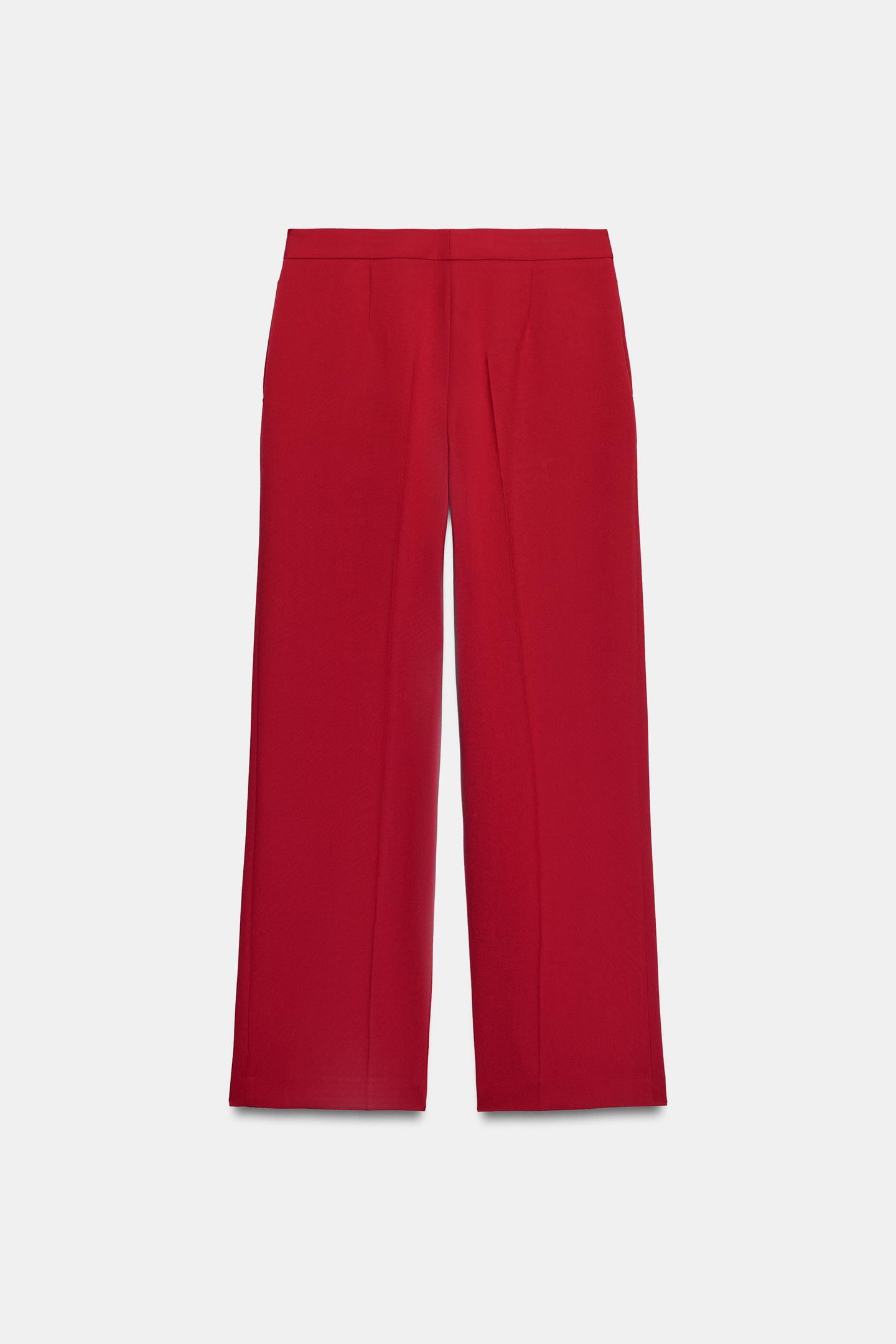 Женские брюки Zara Wide Leg, цвет: Красный — фото 8