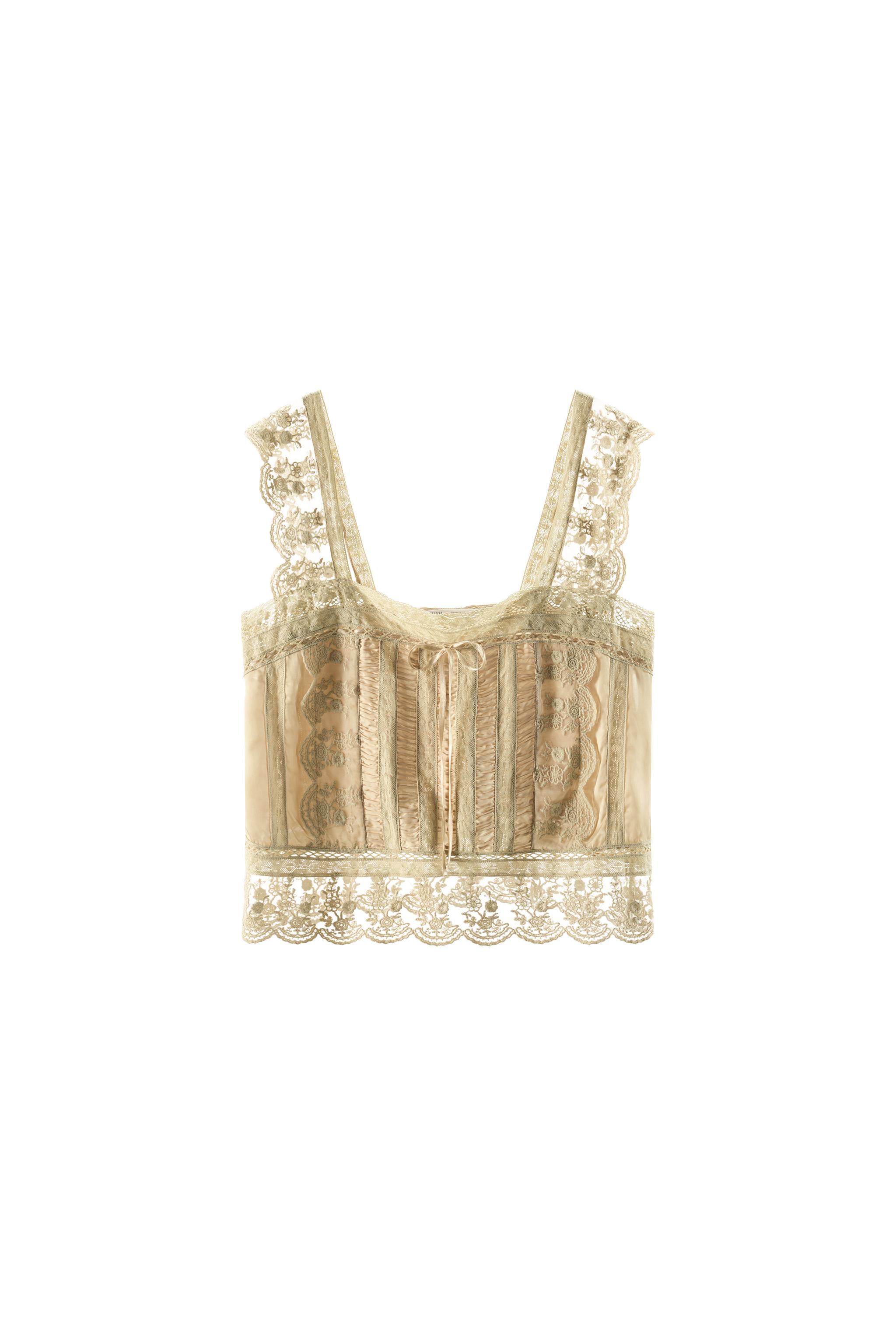 マ*ン様 COMBINATION LACE TOP カーキ SATIN TOP WITH PLEATS AND LACE - Oyster-white | ZARA South Africa