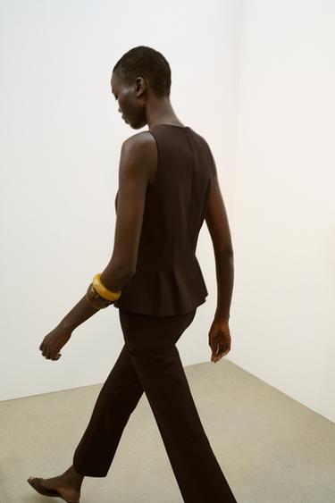 FITTED PEPLUM WAISTCOAT - Brown by Zara - Image 3