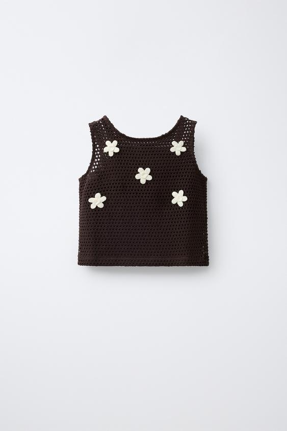 TOP PUNTO CROCHET FLORES - Marrón de Zara - Imagen 0