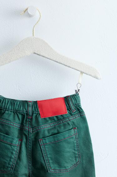 ZARA TIMELESS - PANTALON DROIT EN SERGÉ À SURPIQÛRES CONTRASTÉES - Vert moyen de Zara