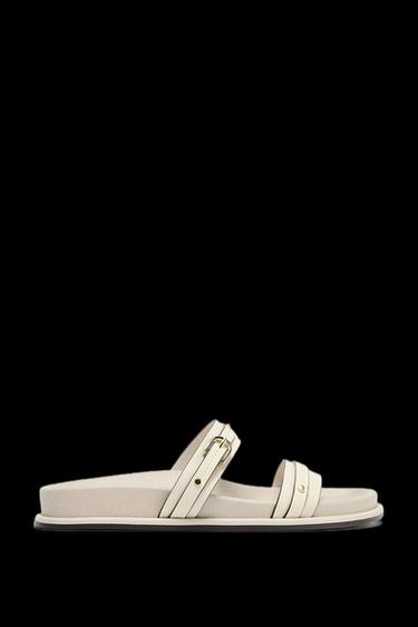 Zara FLAT BUCKLED SANDALS - Off White - Image 0