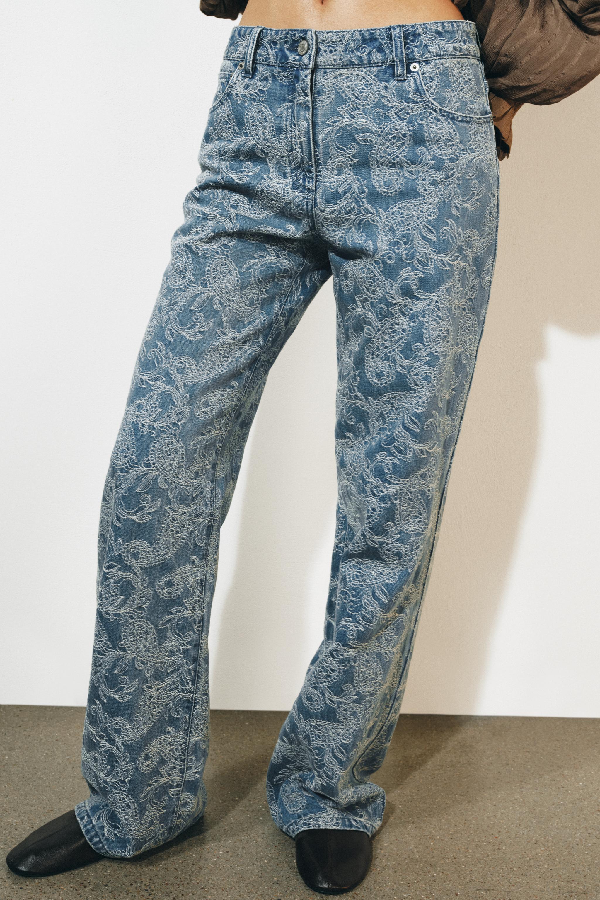 Женские джинсы Zara ZW COLLECTION HIGH-RISE JACQUARD FLARE JEANS — фото 4