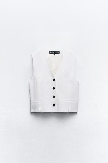 Zara TAILORED LINEN BLEND WAISTCOAT - White