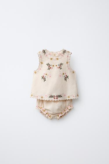 EMBROIDERED SHIRT AND KNICKERS SET - Ecru by Zara