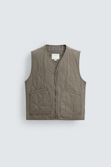 WASHED TOPSTITCHED GILET - Khaki by Zara