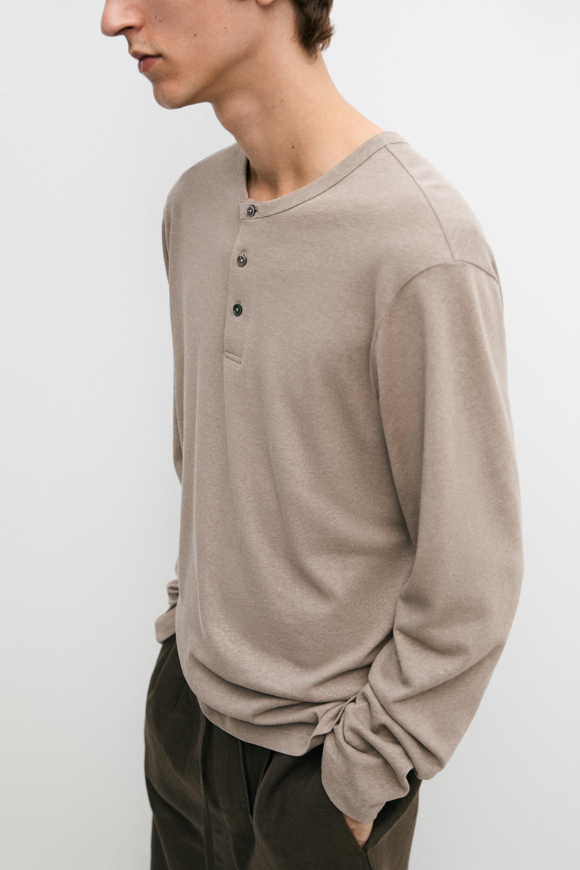 Long sleeve henley neck T-shirt