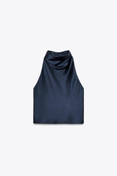 SATINIERTES NECKHOLDER-TOP - Marineblau von Zara