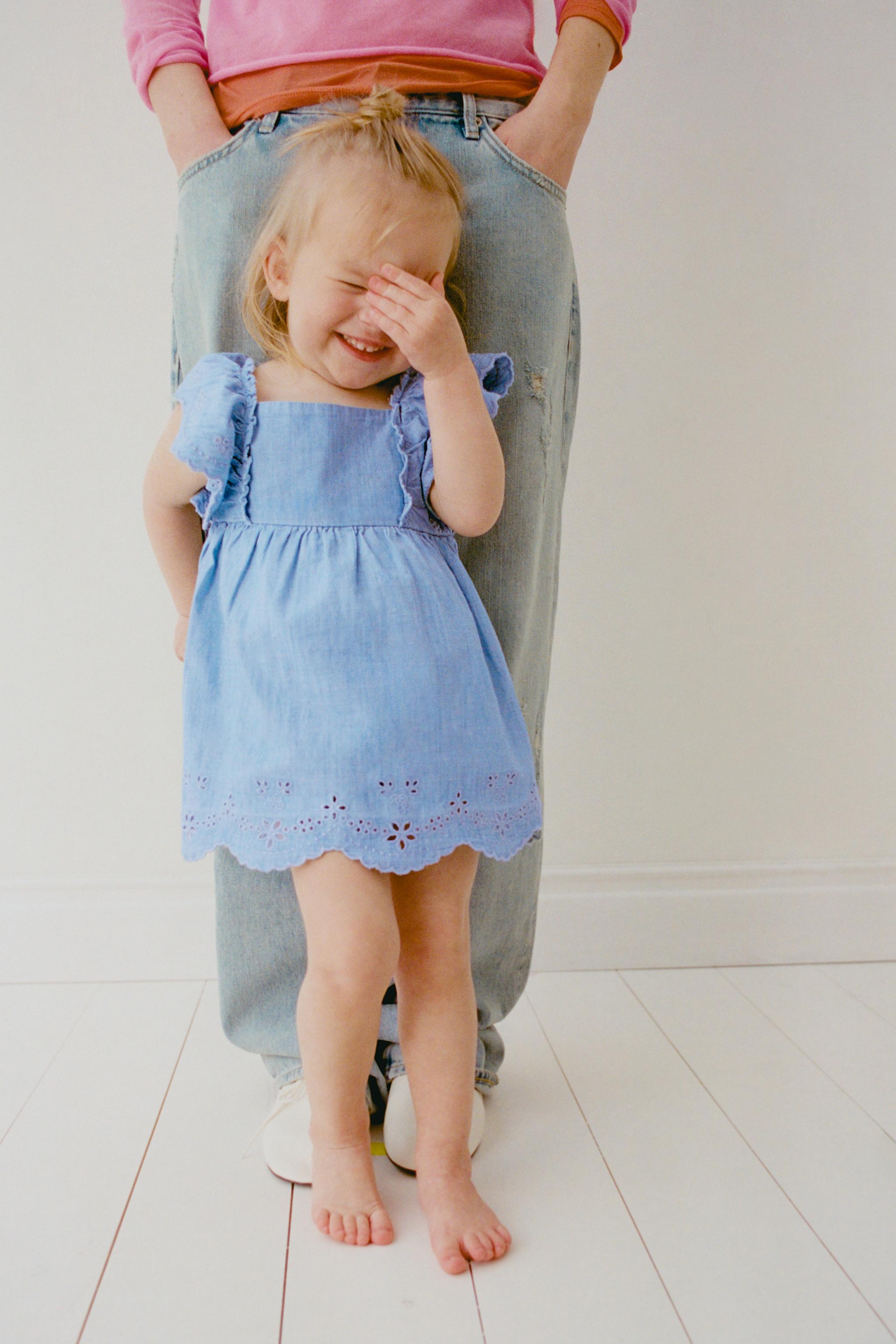 EMBROIDERED DENIM DRESS AND PANTIES