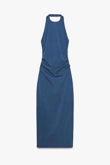 DRAPED HALTER DRESS - Navy blue by Zara