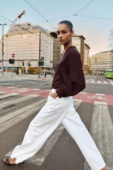 EMBROIDERED BLOUSE - Brown by Zara