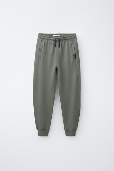 Zara INTERLOCK PLUSH PANTS - Light khaki