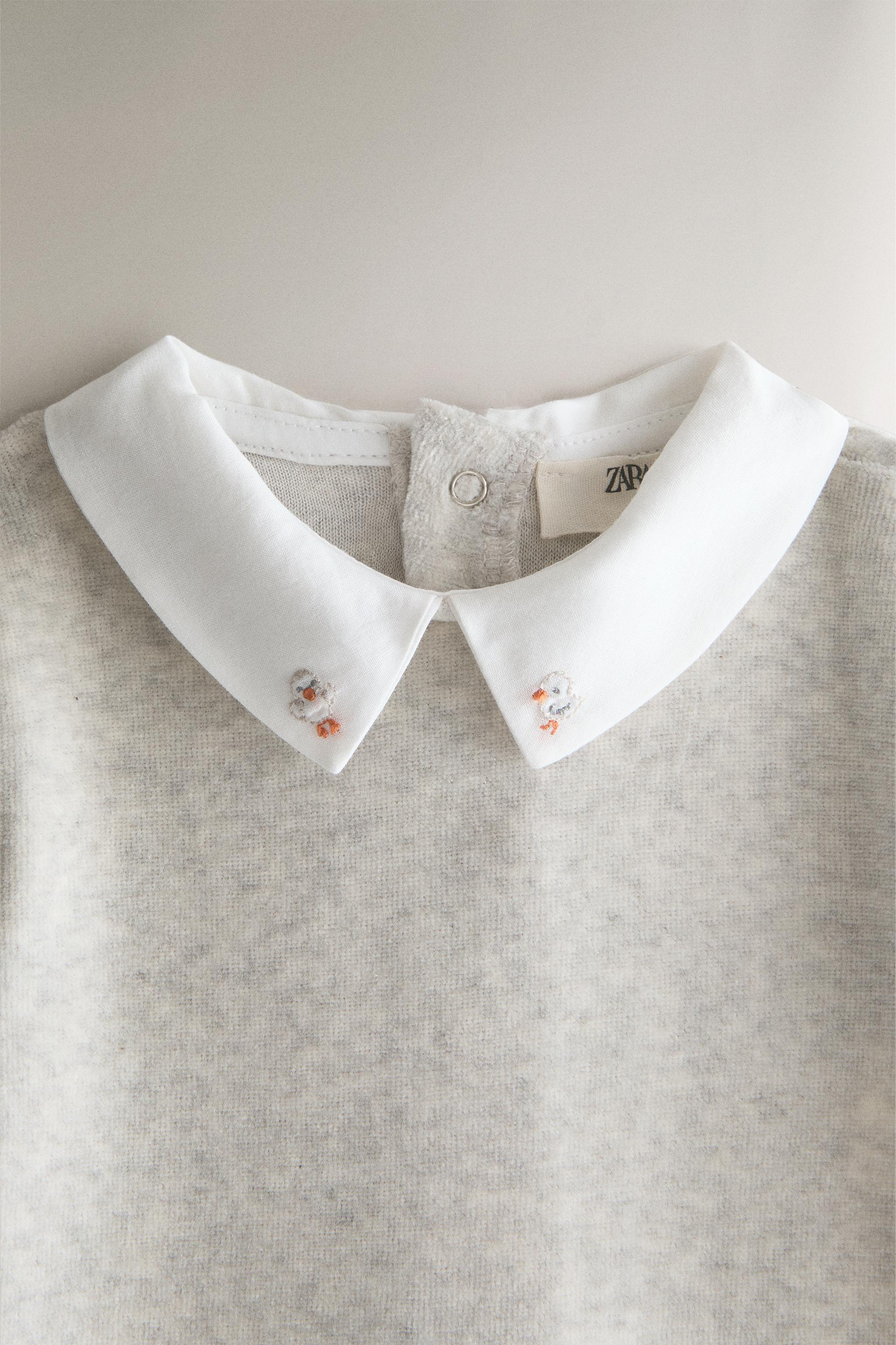 BABY VELOUR FOOTED ROMPER — Gray marl