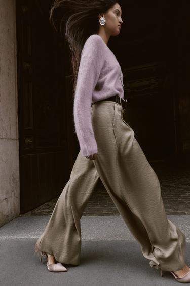 WIDE SATIN TROUSERS WITH BELT - Brown / Taupe by Zara - Image 4