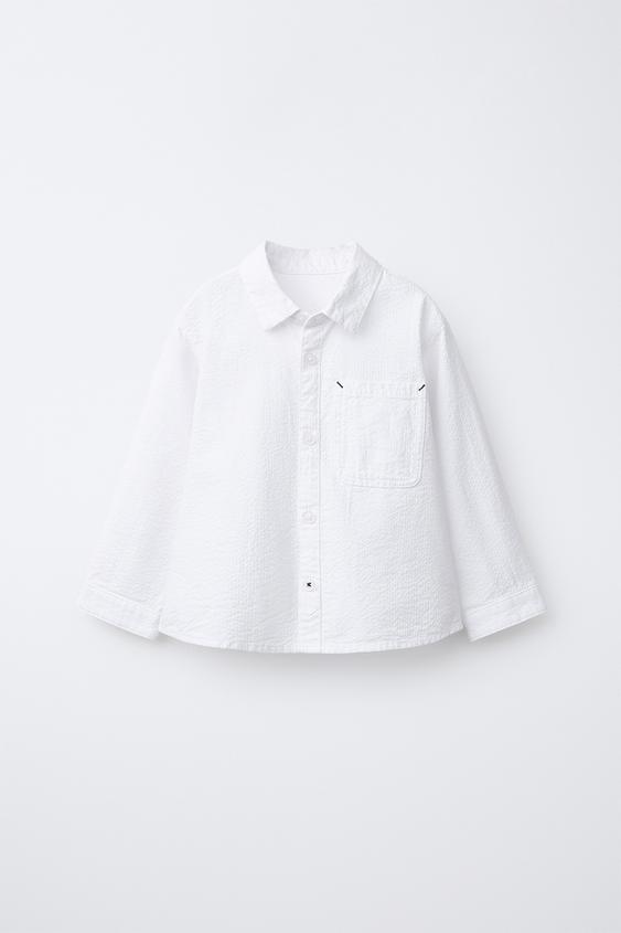 CAMISA BÁSICA SEERSUCKER - Branco da Zara - Imagem 0