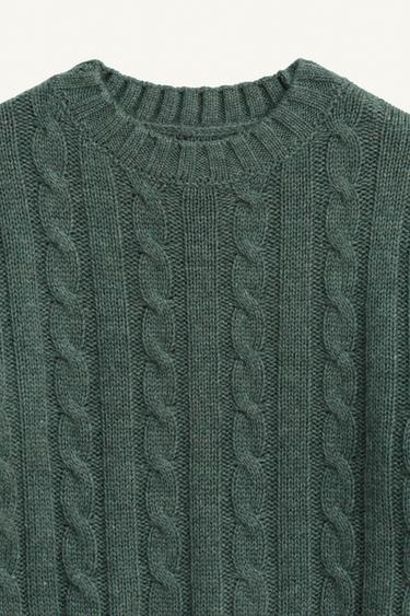 PULL EN MAILLE À TORSADES 100 % LAINE ÉDITION LIMITÉE - Vert de Zara - Image 6