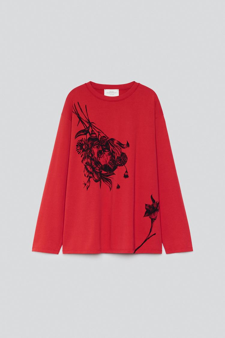 CONTRAST PRINT LONG SLEEVE T-SHIRT