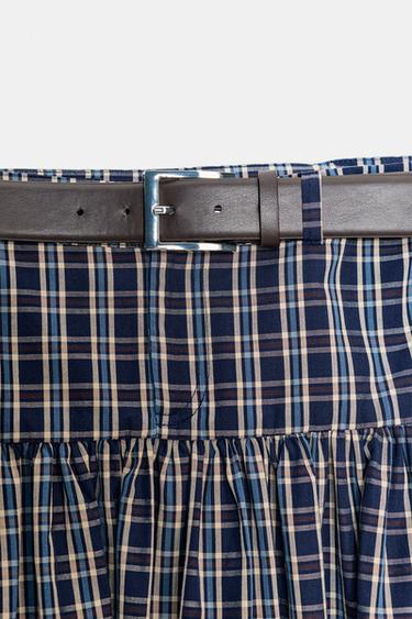 JUPE MI-LONGUE À CARREAUX AVEC CEINTURE - Bleu / Bleu marine de Zara - Image 7