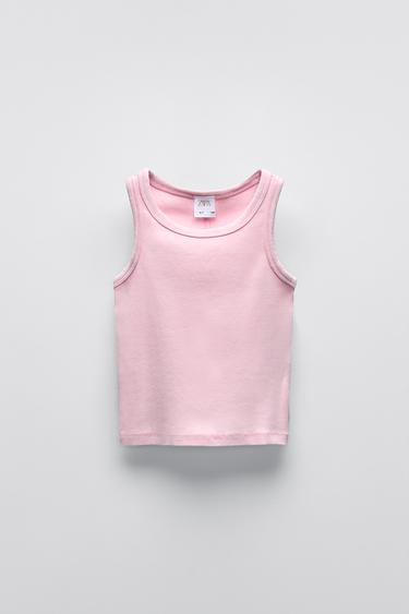 Zara WASHED RIB T-SHIRT - Chalk pink