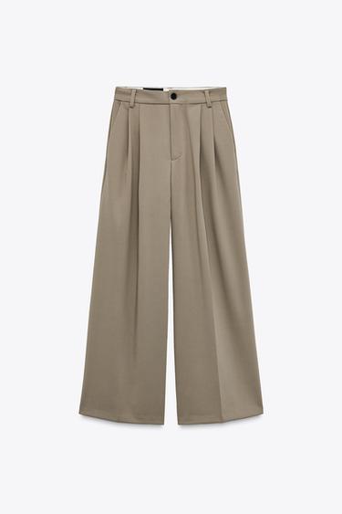 PANTALON DOUBLE PLI - Marron / Taupe de Zara - Image 4