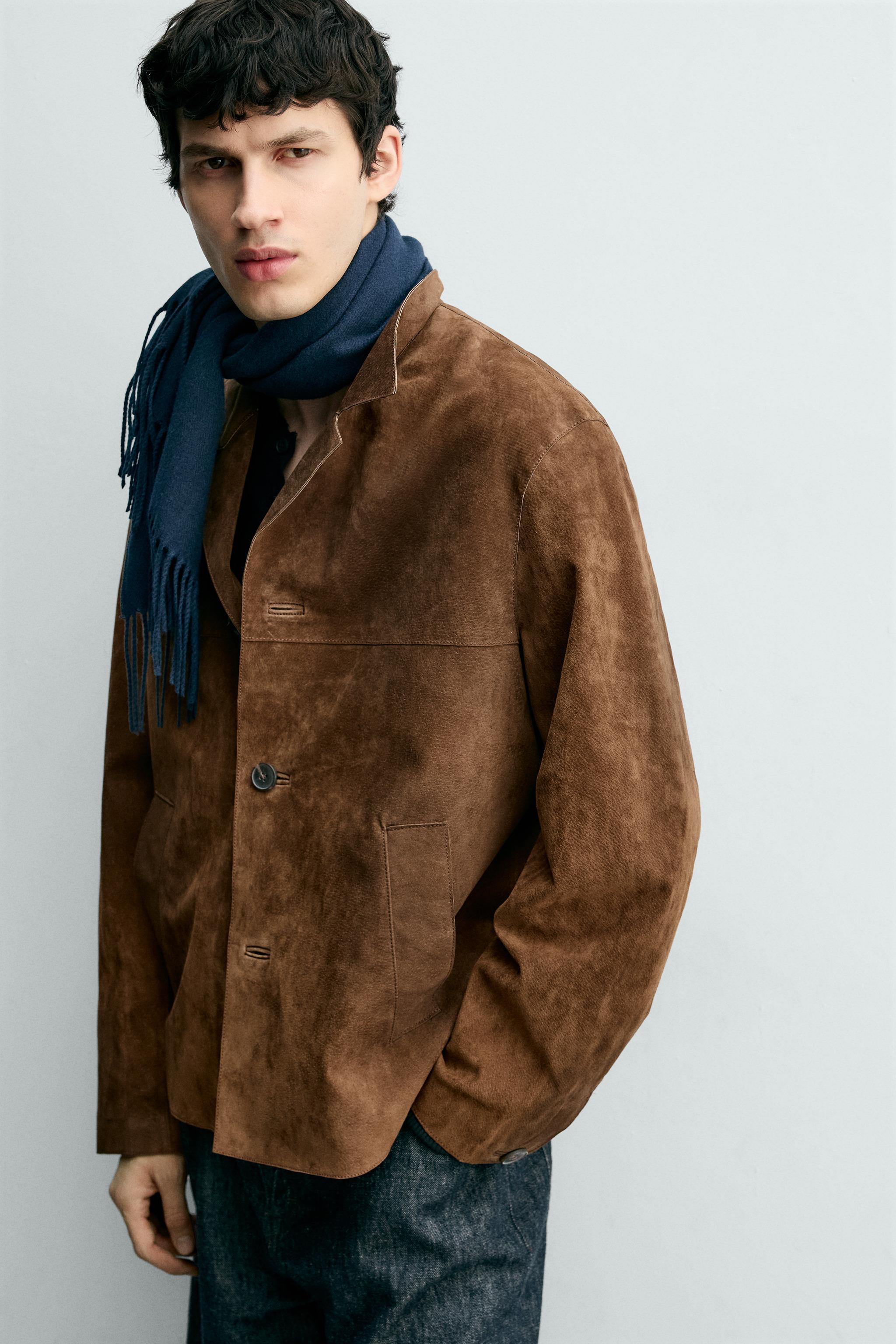 スエードレザーシャツジャケット - ブラウン | ZARA Japan / 日本